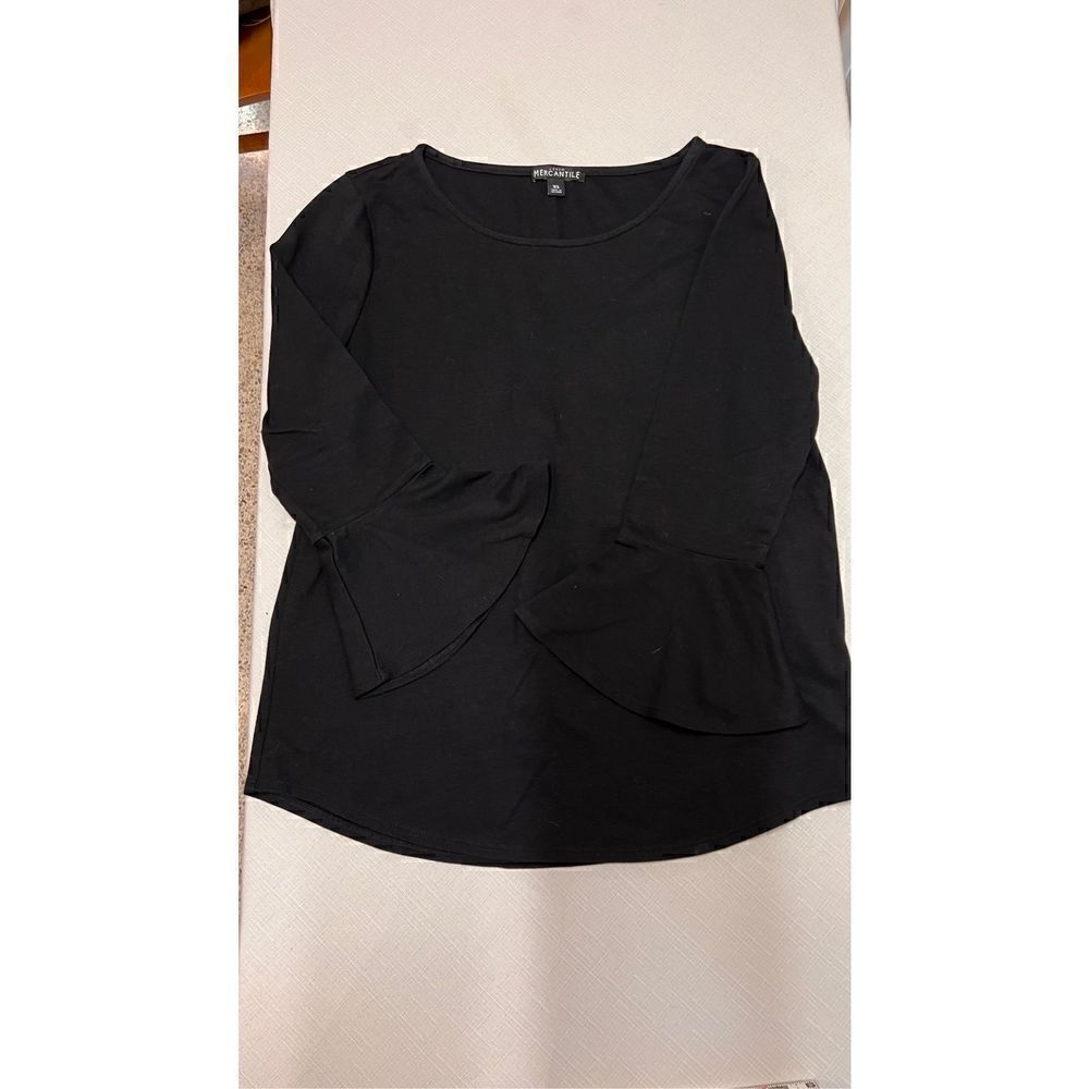 J CREW MERCANTILE BLACK BELL SLEEVE BLOUSE SHIRT SIZE XS